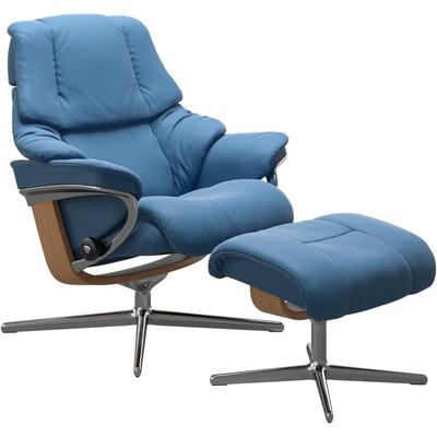 Relaxsessel STRESSLESS "Reno", blau (lazuli blau), B:83cm H:100cm T:76cm, Sessel, mit Cross Base, Größe S, M & L, Holzakzent Eiche Image