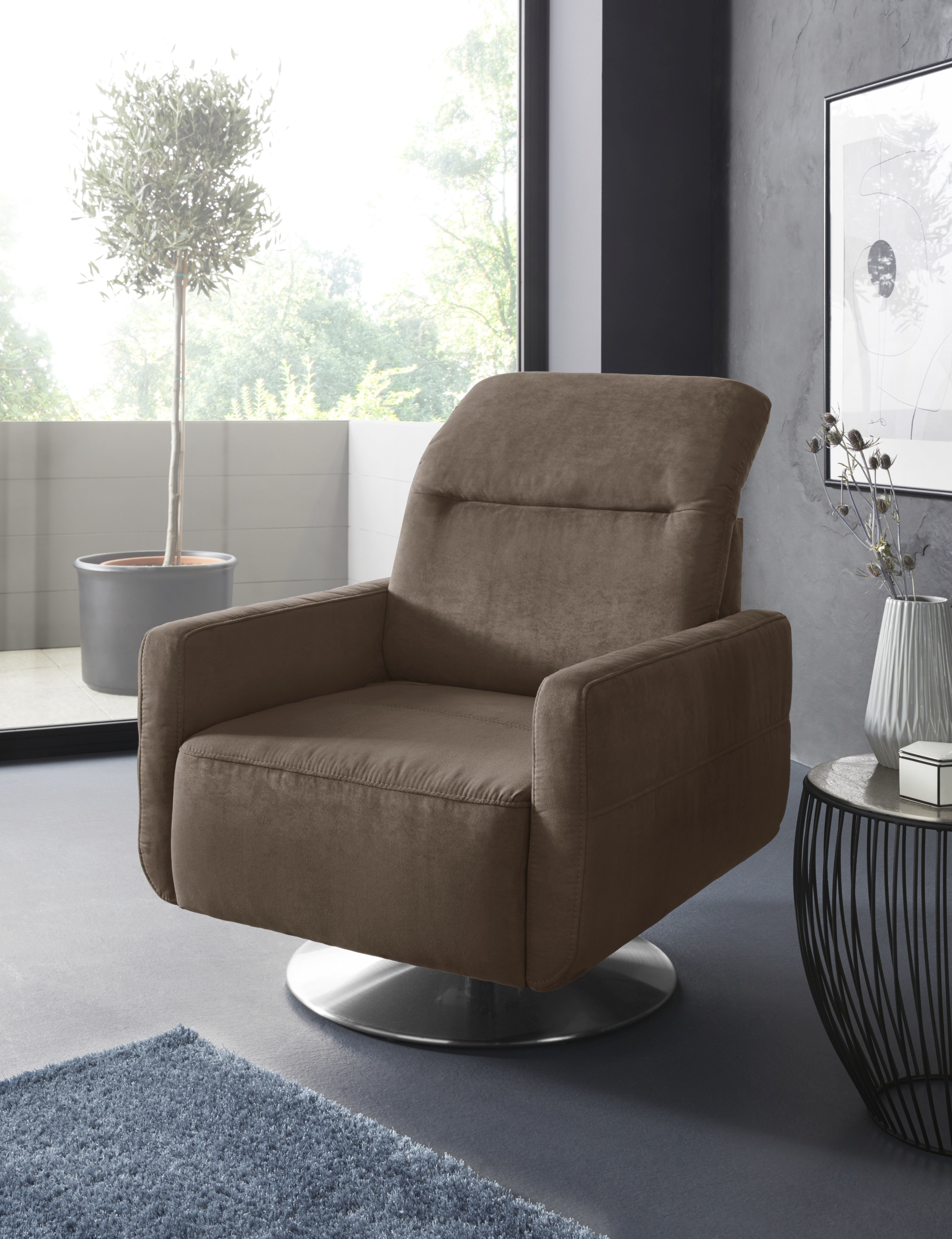 Drehsessel SIT & MORE "Gizeh", braun (chocco), B:78cm H:86cm T:100cm, Sessel, inklusive Kopfteilverstellung, mit Federkern