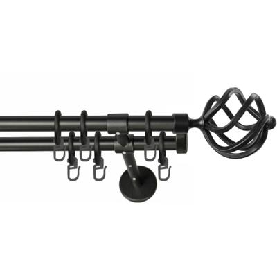 Gardinenstange GARESA "RUSTIKA", schwarz, L:100cm Ø:16mm, Metall, Gardinenstangen, rustikale Vorhanggarnitur, verlängerbar, m. Ringe, Endknopf Korb Image