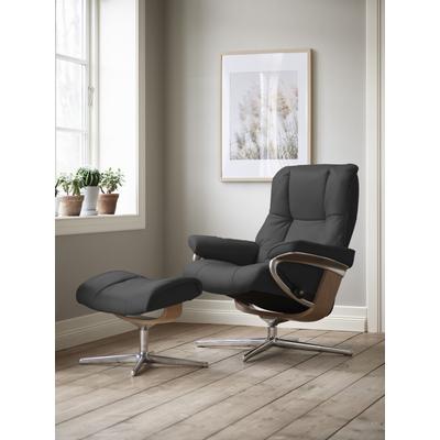 Relaxsessel STRESSLESS "Mayfair", grau (charcoal dinamica), B:92cm H:103cm T:79cm, Microfaser DINAMICA (88% Polyester, 12% Polyurethan), Sessel, mit Hocker, mit Cross Base, Größe S, M & L, Holzakzent Eiche Image