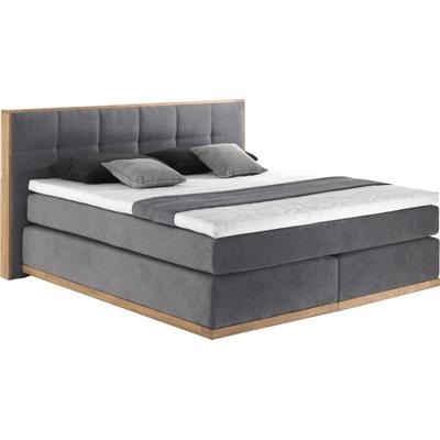 Boxspringbett PLACES OF STYLE "Vinton", grau (steel), B:220cm L:213cm, Komplettbetten, Boxspringbett, aus massiver Eiche, verschiedene Härtegrade (auch H4), Topseller Image