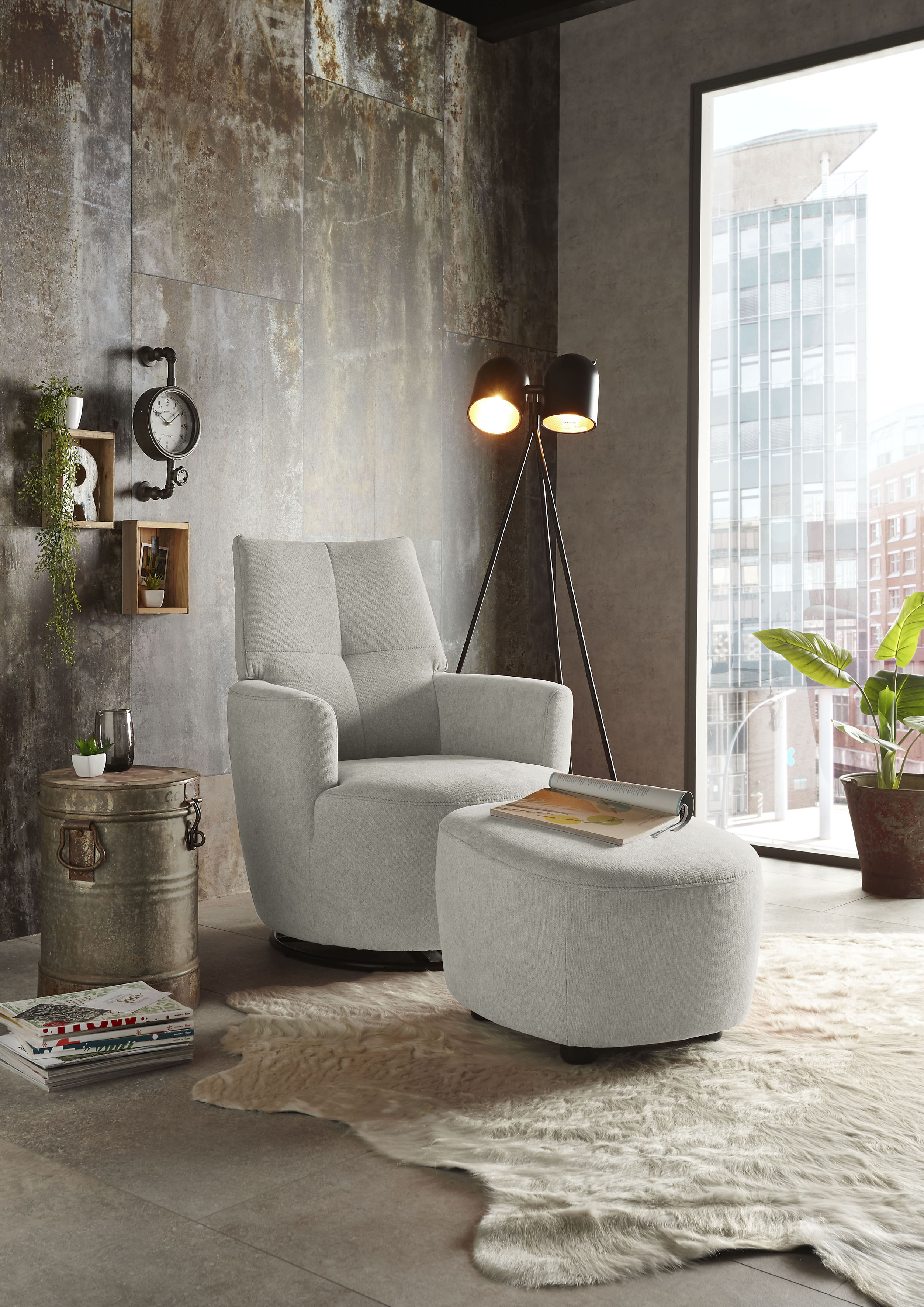 Relaxsessel "SO 1450", grau (platingrau dpr 49), B:80cm H:96cm T:88cm, Luxus-Microfaser (Chenille)100% Polyester, SET ONE BY MUSTERRING, Sessel, Relaxsessel, mit Dreh- und Wippfunktion, inklusive Hocker