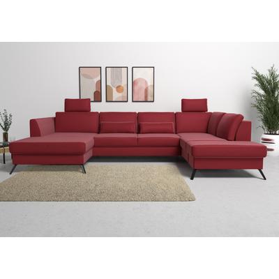 Wohnlandschaft SIT & MORE "Olsen U-Form", rot, B:335cm H:88cm T:201cm, 100% Polyester, Sofas, inklusive Sitztiefenverstellung, wahlweise mit Bettfunktion, 15cm hoch Image