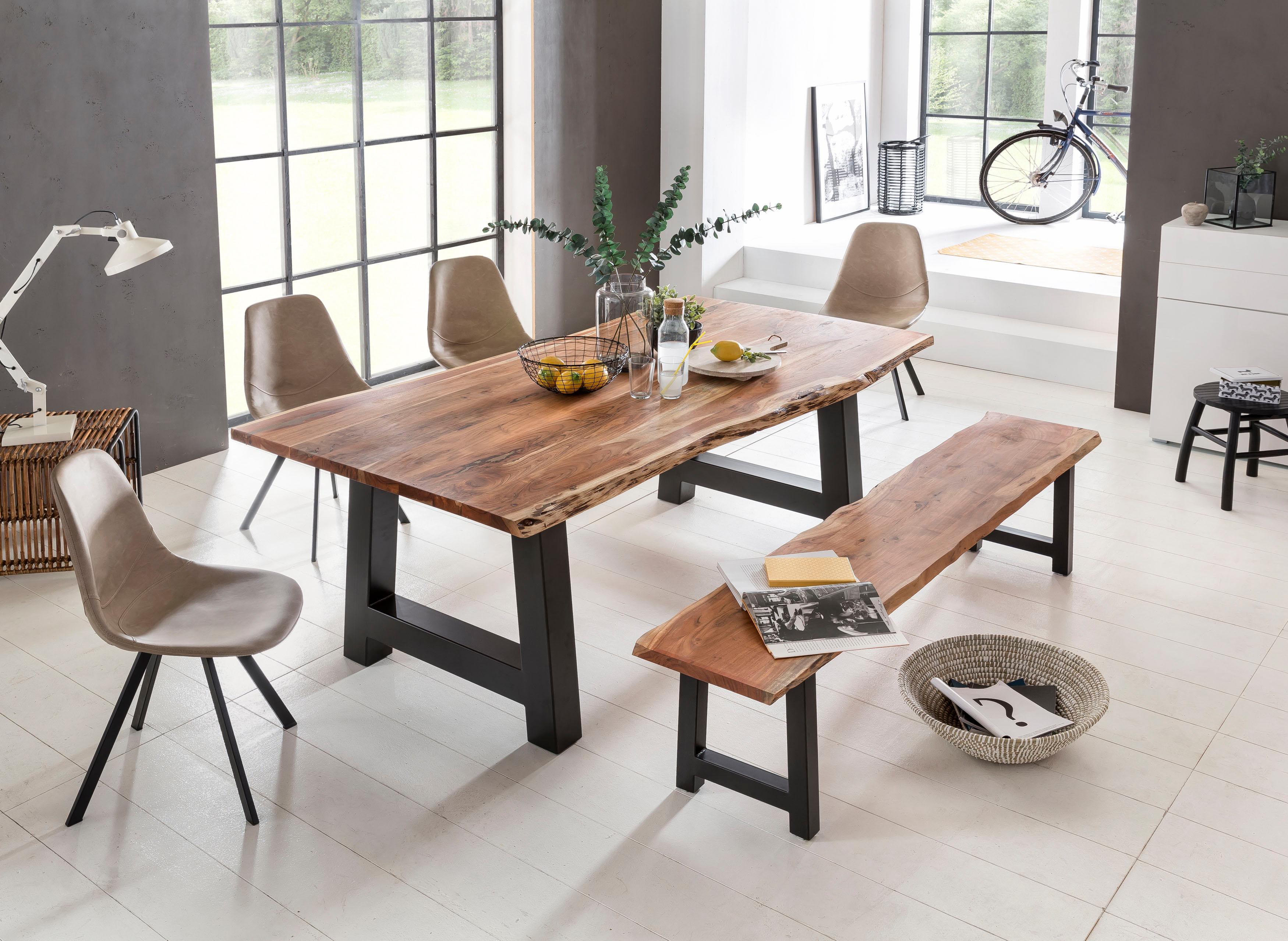 Esstisch HOME AFFAIRE "Manhattan", braun (akazie), B:260cm H:77cm T:100cm, Tische, Rechteckiger Esstisch Esstisch Holz-Esstische Küchentisch, mit Metallgestell in A-Form