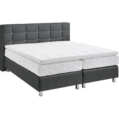 Boxspringbett, grau (anthrazit), B:195cm L:210cm, Bezug: Kunstleder, Polyurethan, Polsterung: 100% Polyester, WESTFALIA SCHLAFKOMFORT, Komplettbetten, Boxspringbett, mit Knöpfen in Kristalloptik, wahlweise mit Topper Image