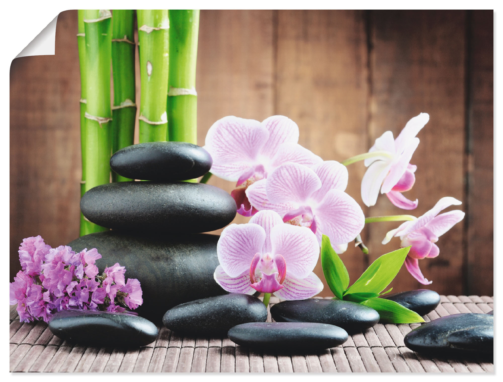 Wandbild ARTLAND "Spa Konzept Zen Steinen Orchideen", pink (farbe bild(er): pink), B:80cm H:60cm, Papier, Bilder, als Leinwandbild, Poster, Wandaufkleber in verschied. Größen Image
