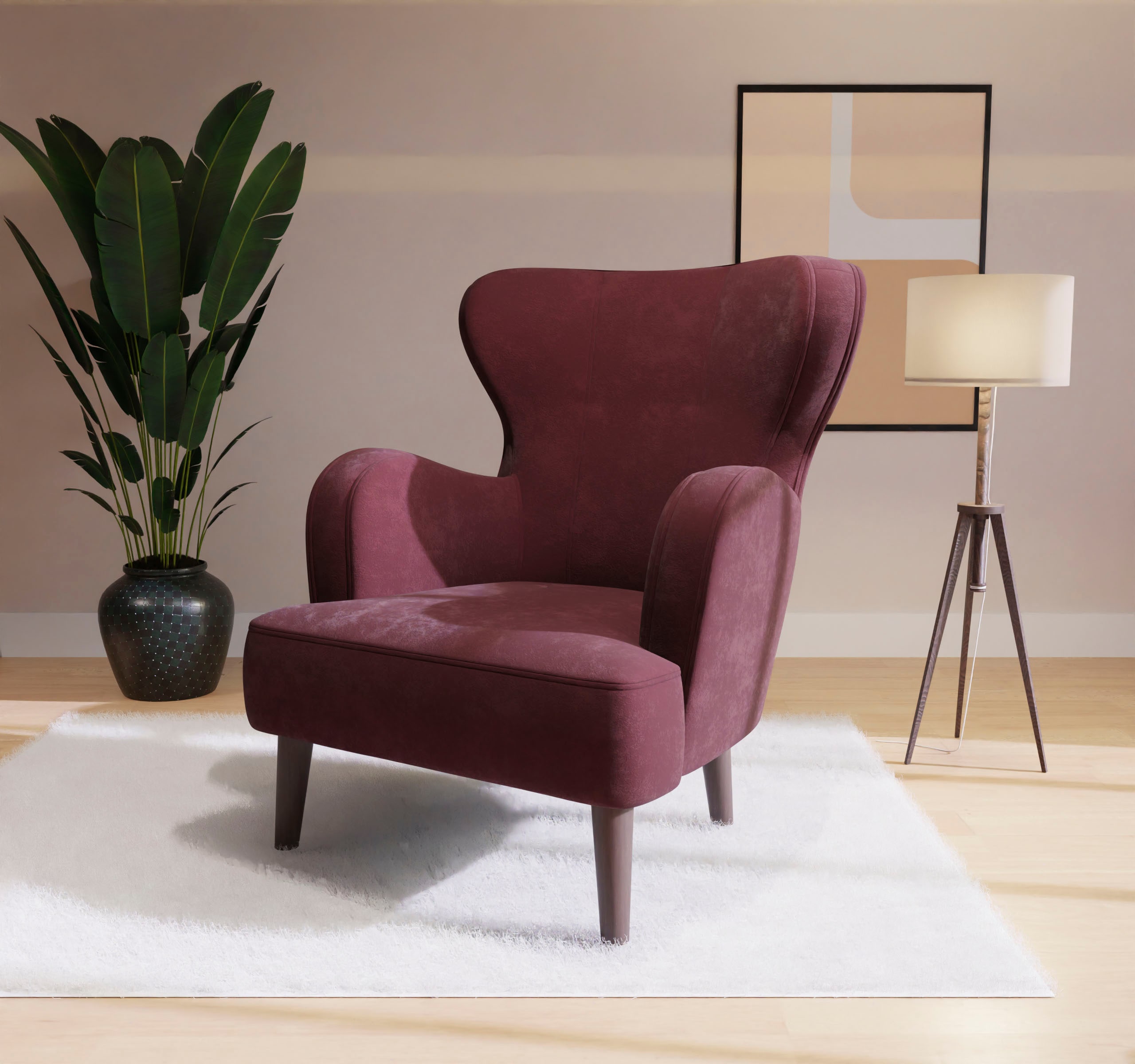 Sessel HOME AFFAIRE "SICILIA", rot (weinrot), B:88cm H:88cm T:64cm, 100% Polyester, Sessel, moderner Ohrensessel Image