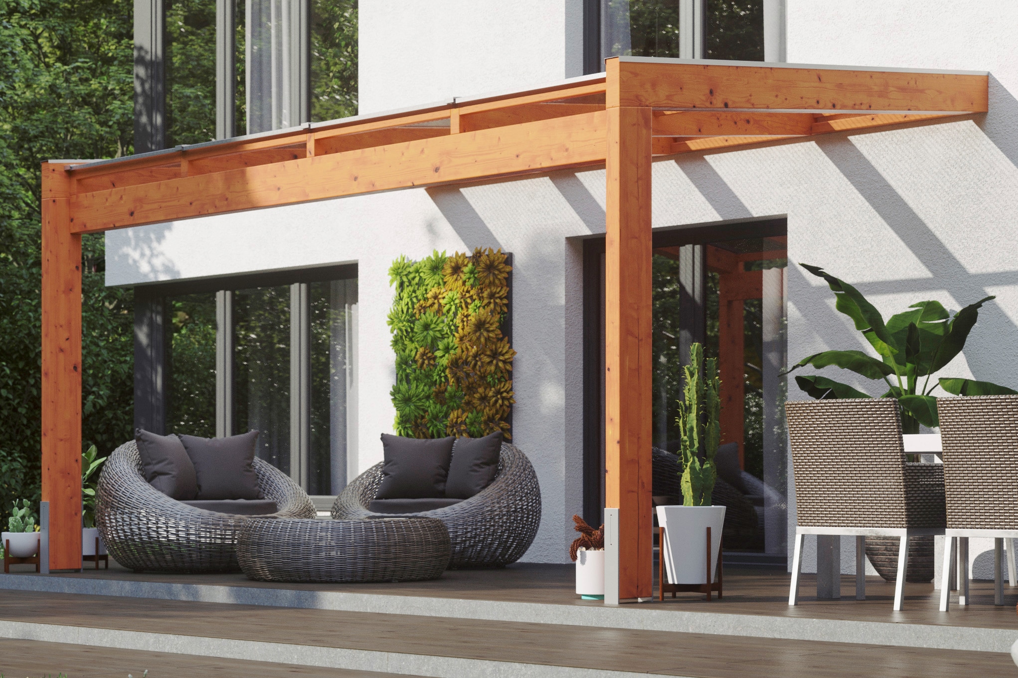Terrassendach SKANHOLZ "Novara", braun (eichehell), B:450cm T:259cm, Fichtenholz, Leimholz, Polycarbonat (PC), Terrassenüberdachungen, BxT: 450x259 cm Image