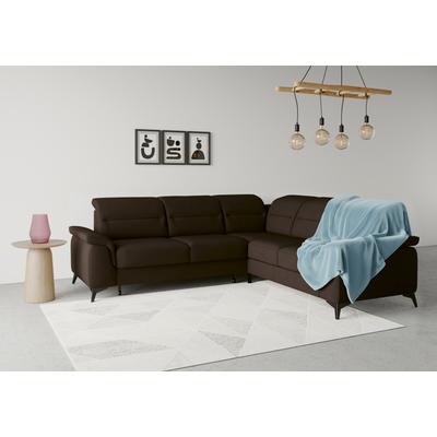 Ecksofa SIT & MORE "Sinatra L-Form", braun (dunkelbraun), B:251cm H:85cm T:231cm, 100% Polyester, Sofas, optinal mit Kopfteilverstellung und Armteilfunktion, Metallfüße Image