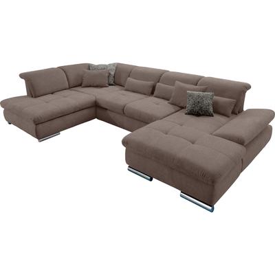 Wohnlandschaft "SO 4100 komfortable Federkernunterfederung, inkl. Kopfteilverstellung", grau (taupe 710), B:365cm H:80cm T:225cm, SET ONE BY MUSTERRING, Sofas, wahlweise Bettfunktion und Sitztiefenverstellung, U-Form Image