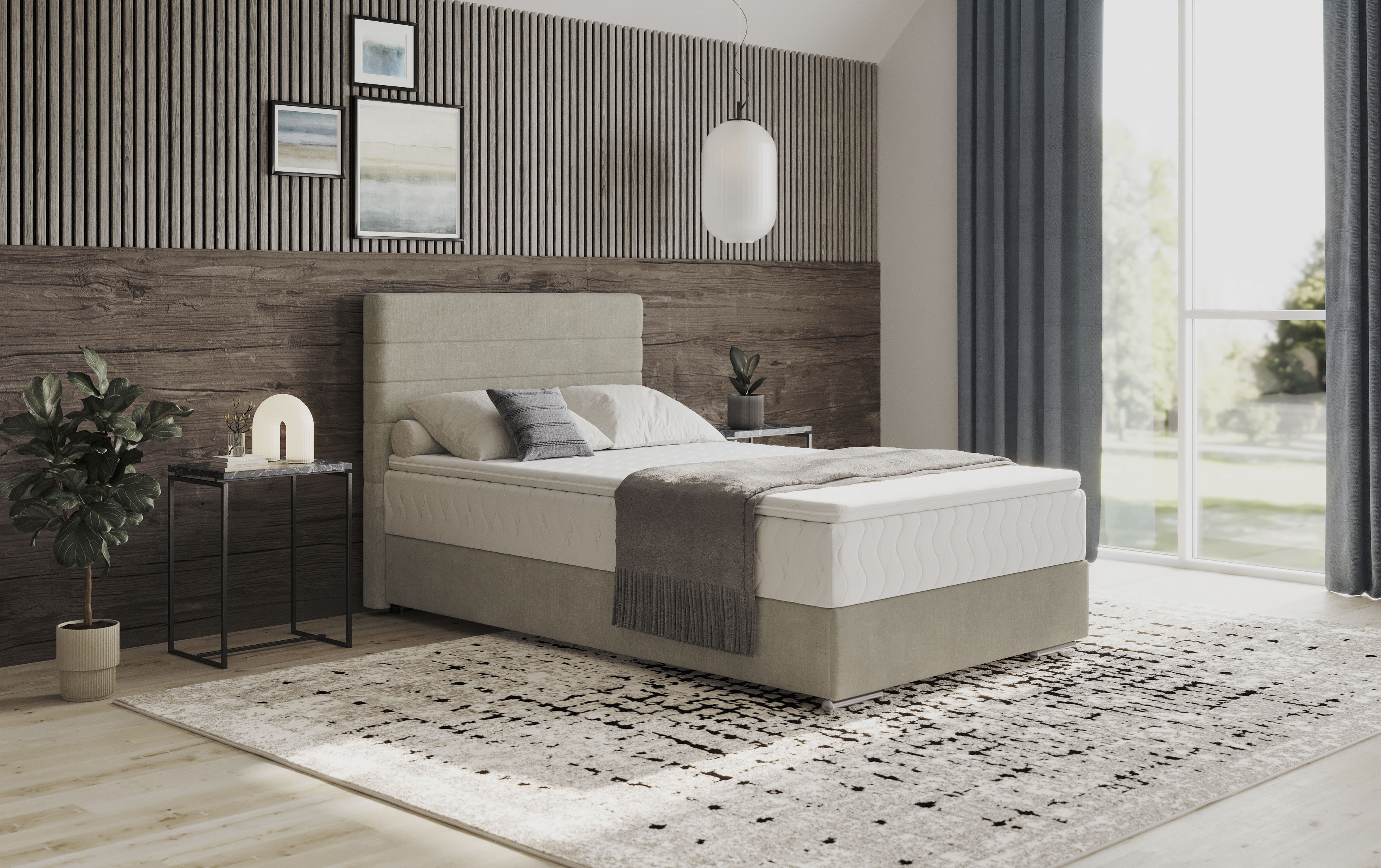 Boxbett MR. COUCH "Stratus 2", beige (aqua clean pascha 2 nature), B:127cm L:211cm, 64% Polyester / 36% Baumwolle, Komplettbetten, Boxspringbett, inkl. Bettkasten und Matratze