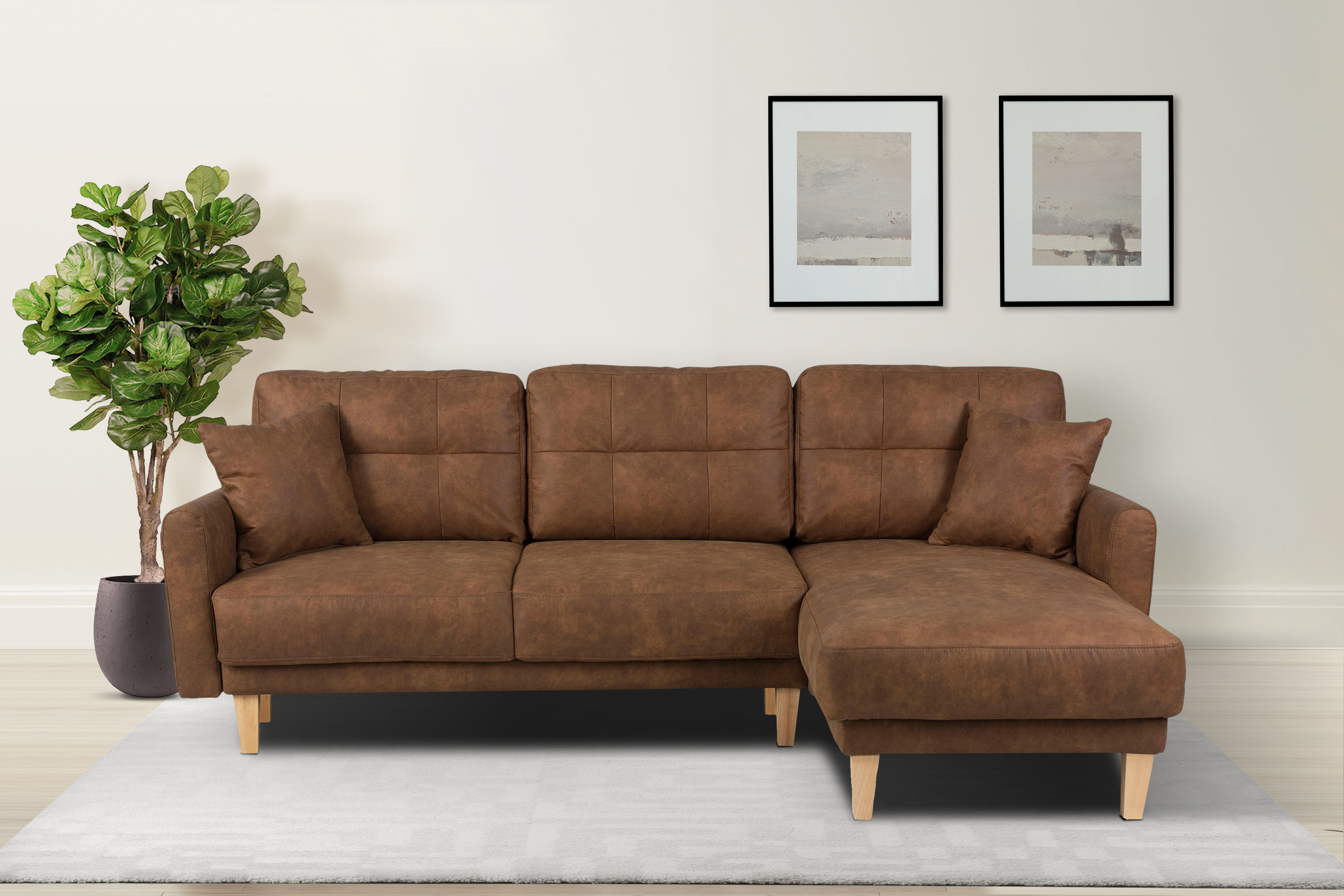 Ecksofa HOME AFFAIRE "TRIPLO optionale Schlafsofa mit Bettkasten, Maße B/T/H: 234/164/89 cm", braun (cognac), B:234cm H:89cm T:164cm, Sofas, Ecksofa, L-Form wahlweise mit Bettfunktion - Liegefläche 132x210 cm Image