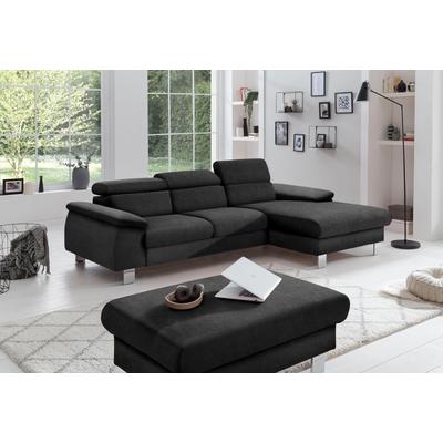 Ecksofa COTTA "Komaris L-Form mit Kopfteilverstellung", schwarz, B:244cm H:72cm T:166cm, Microfaser PRIMABELLE (100% Polyester), Kunstleder SOFTLUX(100%Polyurethan), Feinstruktur (100% Polyester), Kunstleder SOFTLUX/Struktur (100%Polyurethan,... Image