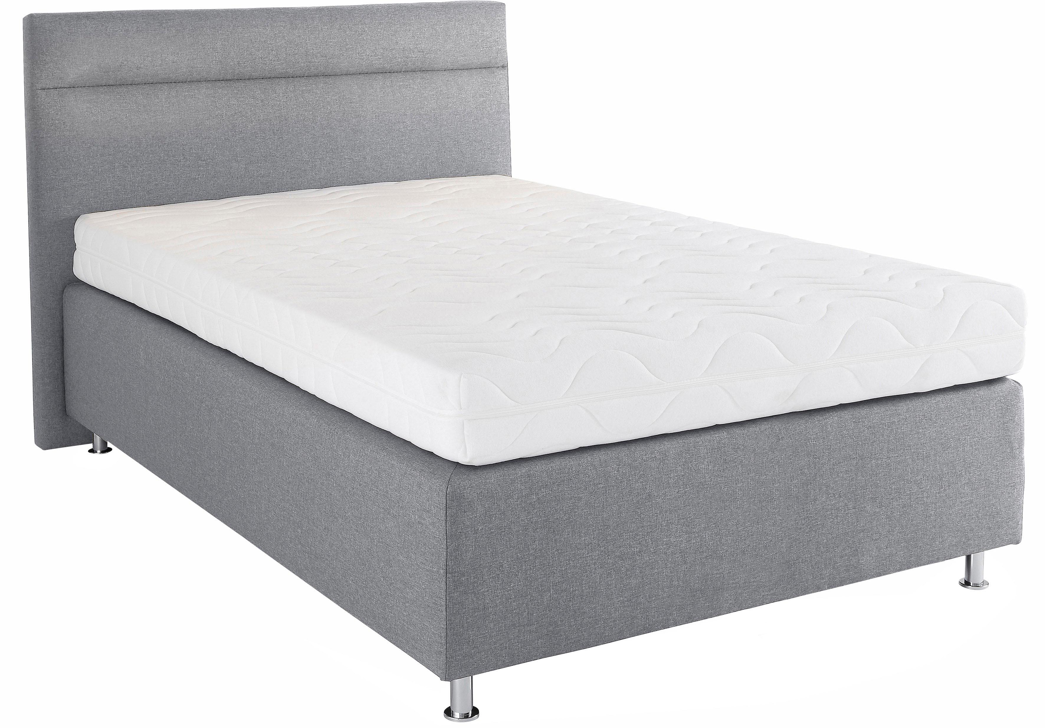 Boxspringbett, grau (strukturstoff grau), ohne LED-Beleuchtung, Liegefläche B/L: 120cm x 200cm, H3, 7-Zonen-Kaltschaummatratze, Bezug Unterbox und Kopfteil: Strukturstoff (77% Polyester und 23% Viskose);Bezug Obermatratze 100% Polyester, waschbar... Image