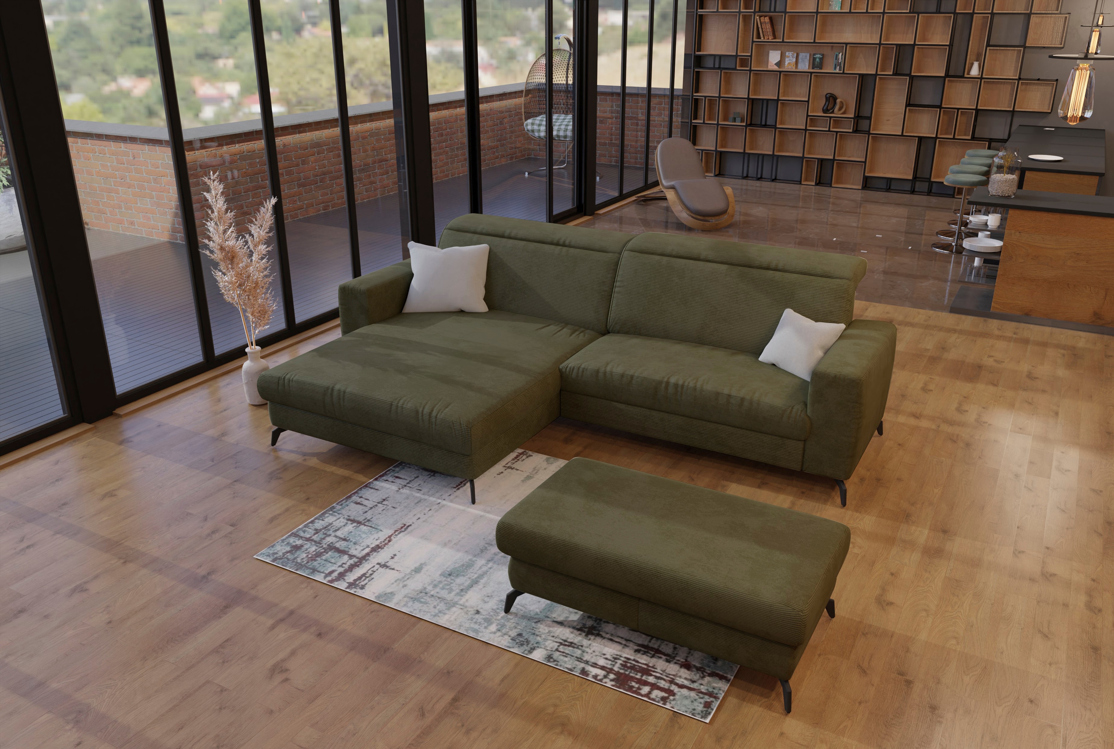 Ecksofa SIT & MORE "Bolero L-Form", grün (olive), B:290cm H:88cm T:178cm, 95%Polyester 5%Polyamid, Sofas Image