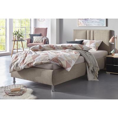 Polsterbett "Elba", beige (dunkelbeige), B:110cm L:210cm, Bezug Bett: Microfaser (100% Polyester) oder Strukturstoff (77% Polyester, 23% Viskose), Bonnell-Federkernmatratze: 51% Polypropylen, 39% Polyester und 10% Baumwolle, Kaltschaummatratze: 100%... Image