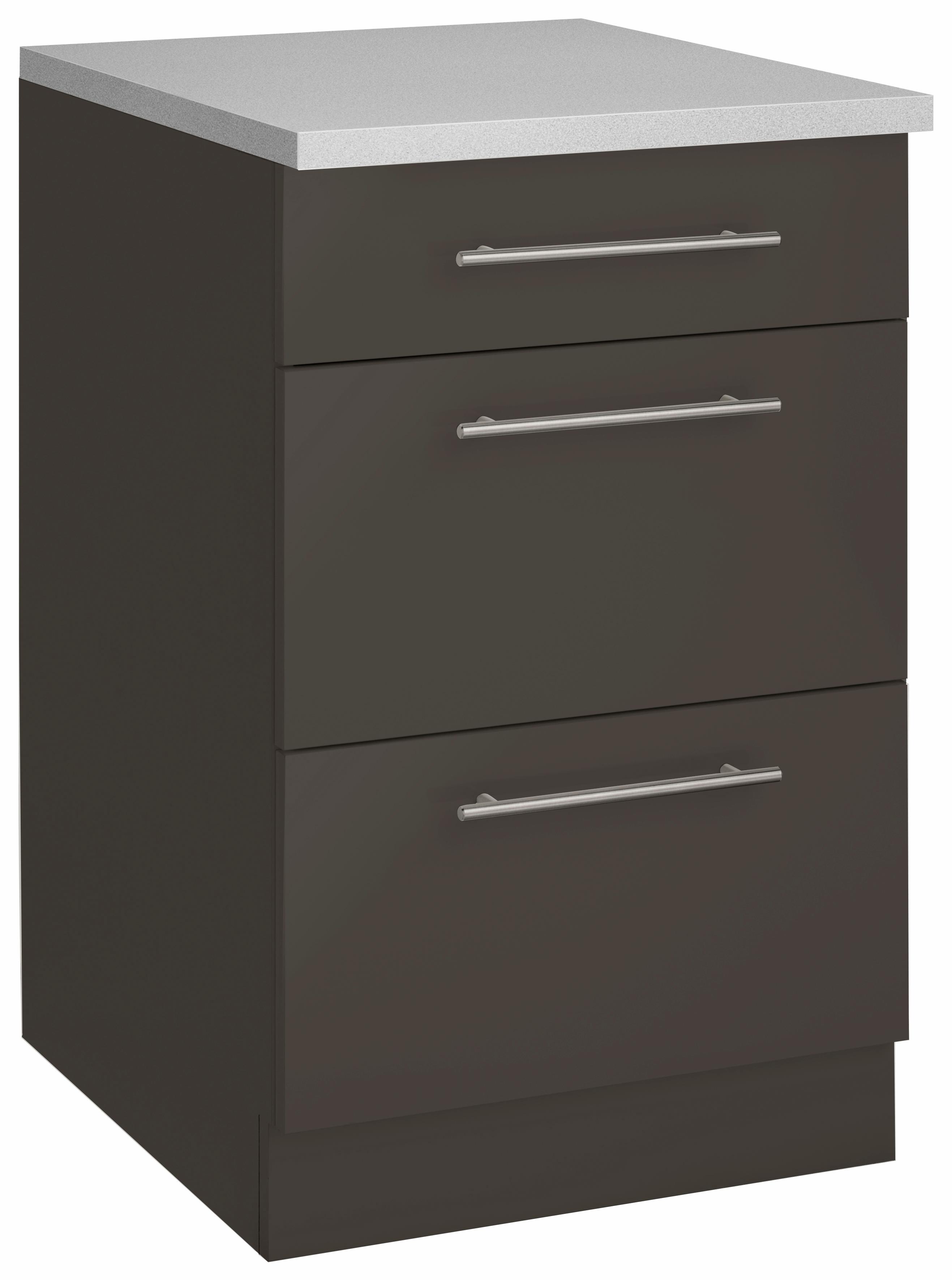 Unterschrank WIHO KÜCHEN "Cali", grau (front: anthrazit glanz, korpus: anthrazit matt, arbeitsplatte canvas grau), B:50cm H:85cm T:60cm, Schränke, Unterschrank, 50 cm breit, mit 2 großen Auszügen