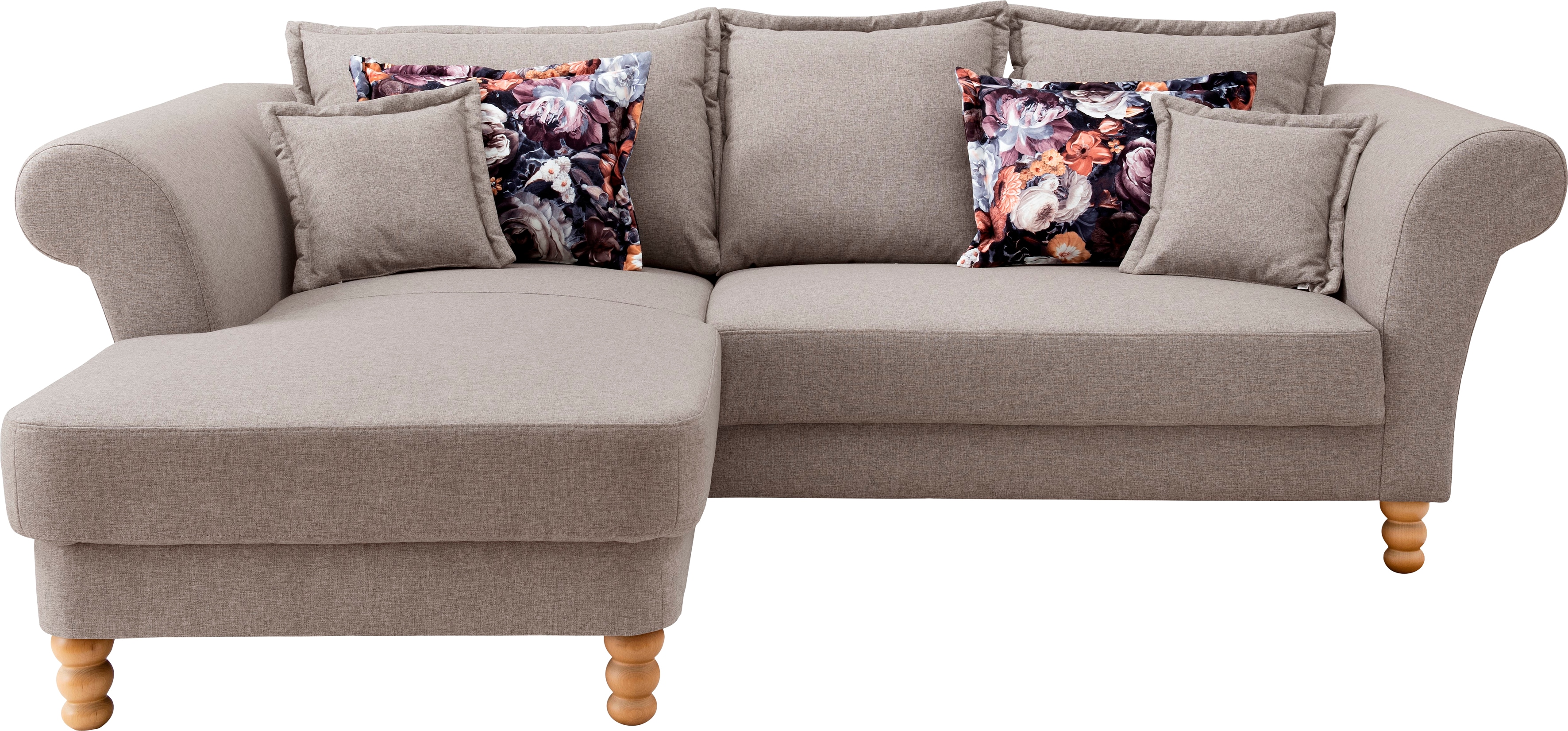 Ecksofa HOME AFFAIRE "Tassilo Mega Polsterecke mit Kaltschaum im Sitz, bequem, L-Form", grau (taupe), B:262cm H:95cm T:198cm, 100% Polyester, Sofas, Ecksofa
