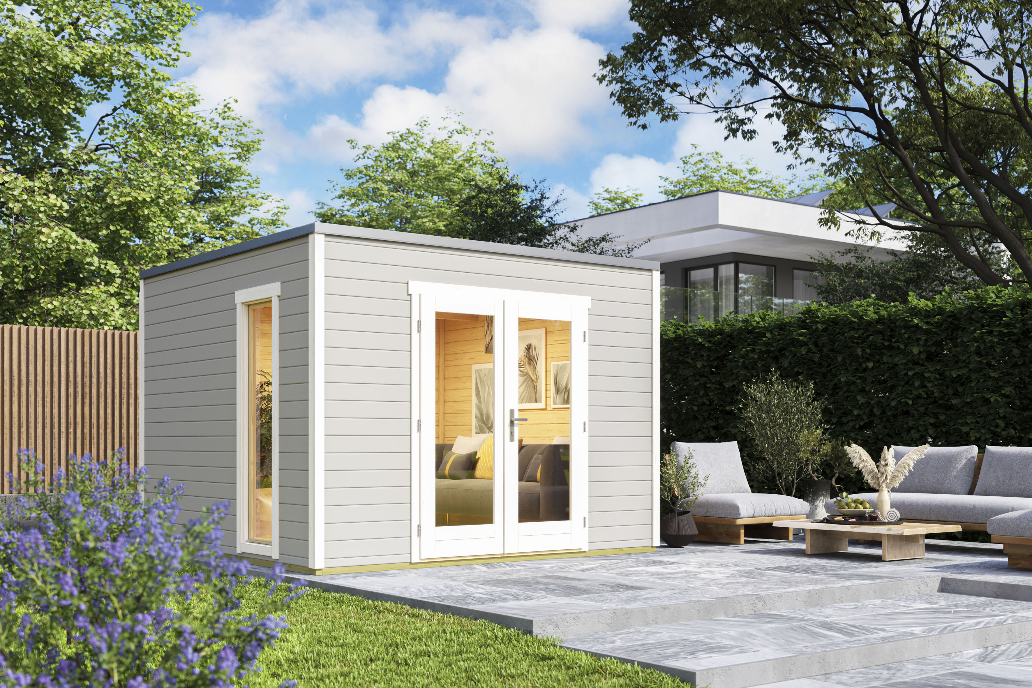 Gartenhaus LASITA MAJA "PALERMO 1", grau (lichtgrau), Fußboden im Gartenhaus, Holzwerkstoff, Gartenhäuser, Gartenhaus