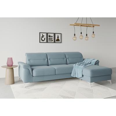 Ecksofa SIT & MORE "Sinatra L-Form", blau (hellblau), B:258cm H:85cm T:170cm, 90% Polyester, 10% Polyamid, Sofas, mit Recamiere, optinal mit Kopfteilverstellung und Armteilfunktion Image