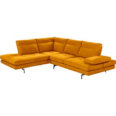 Ecksofa CALIA ITALIA "Toby Wing, L-Form, Designsofa mit sensationellem Sitzkomfort", gelb (ocra mario), B:288cm H:90cm T:232cm, Mikrofaser mit Nubuk Optik (100% Polyester), Sofas, Sitztiefenverstellung, funktionale Ecke, Füße in schwarz matt Image