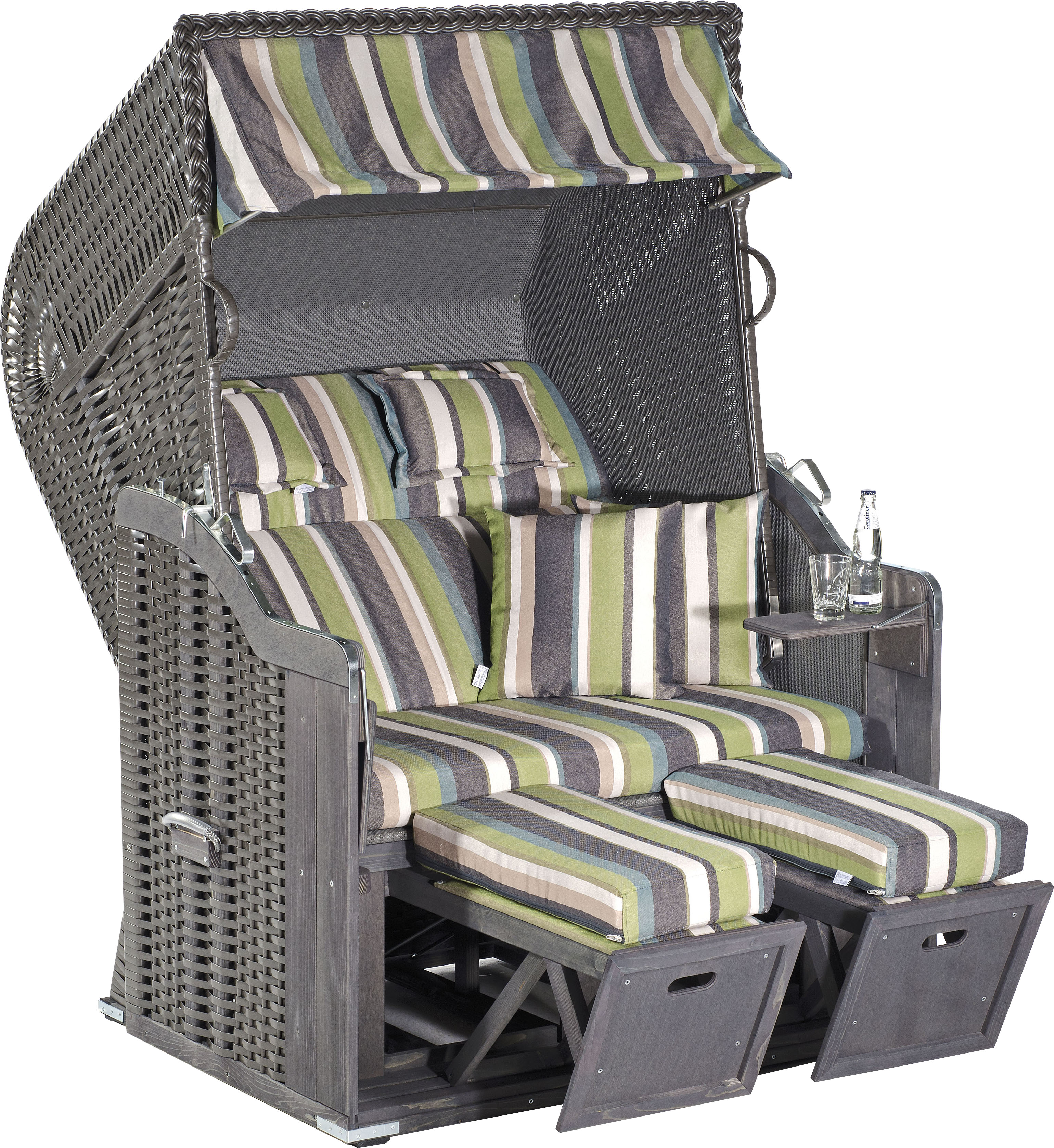 Strandkorb SUNNYSMART "Rustikal 255 Plus", grau (korpus: grau, anthrazit bezug: anthrazit, grün, beige), StrandkörbeB:125cm H:160cm T:90cm, 2-Sitzer, komplett montiert, Oberkorb in einem Stück geflochten, B:125cm H:160cm T:90cm Image