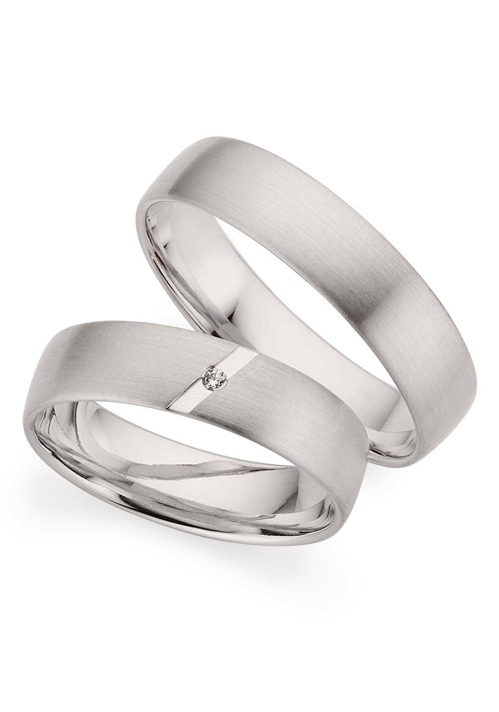 Trauring PHÖNIX "Schmuck Geschenk Gold 333 Trauring Ehering LIEBE versch. Varianten" Gr. 53, weiß (weißgoldfarben), Fingerringe, 53, 0,01 SI = kleine Einschlüsse mit Brillant, Weißgold 333, 5mm, Made in Germany, wahlweise mit oder ohne Brillant Image