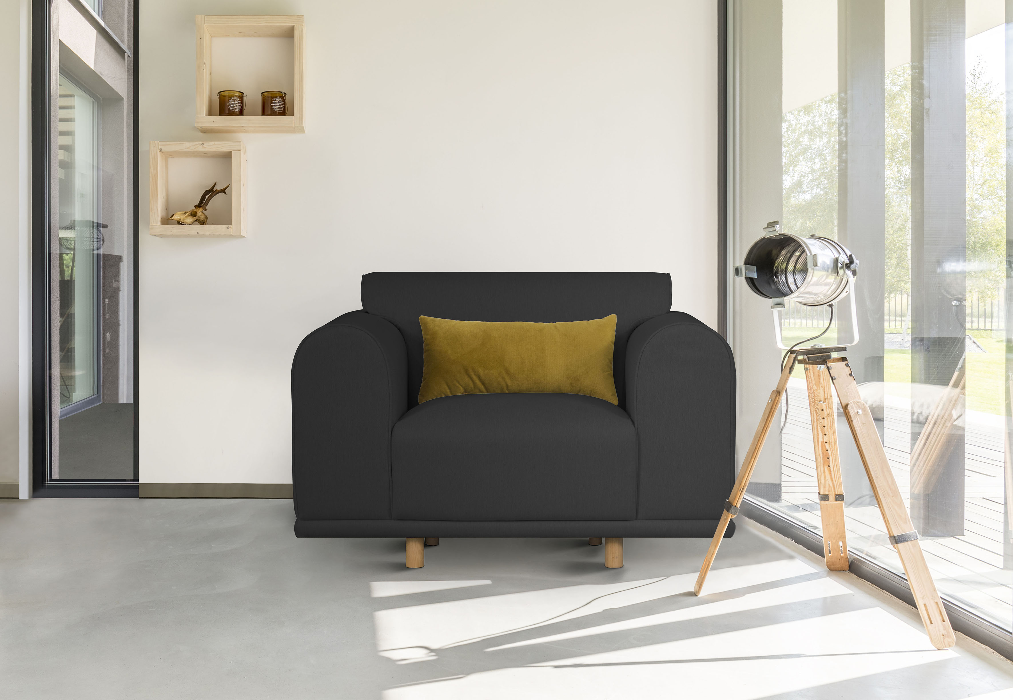Loveseat OTTO HOME "Maroon Sessel", schwarz, B:125cm H:82cm T:96cm, 89% Polyester/9% Rayon/3% Nylon, Sessel, in skandinavischem Design, mit losem Kissen