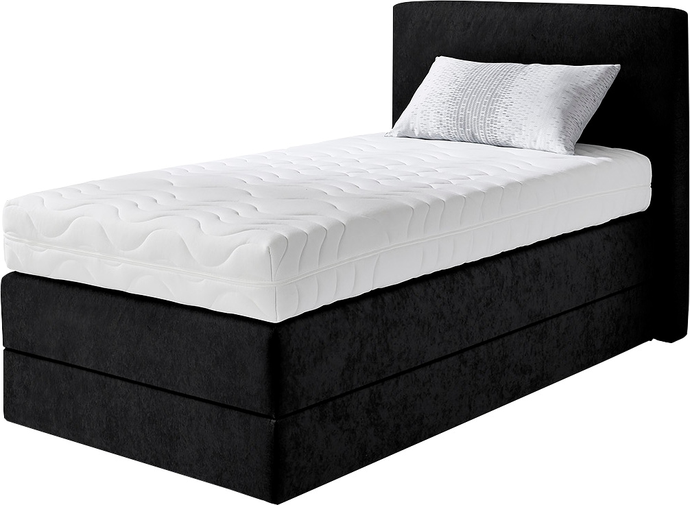 Boxspringbett, schwarz, B:115cm L:205cm, Microvelours (100% Polyester), WESTFALIA SCHLAFKOMFORT, Komplettbetten, Boxspringbett, wahlweise mit Kaltschaum-Topper Image
