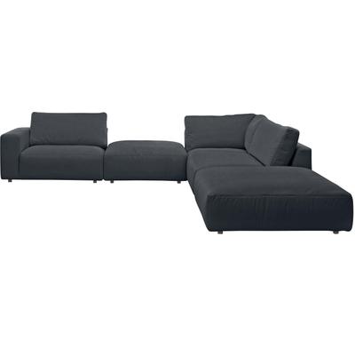 Ecksofa MUSTERRING "LUCIA L-Form", grau (anthrazit floris), B:340cm H:81cm T:346cm, Flachgewebe FLORIS (100% Polyester), Flachgewebe VALMONT (60% Baumwolle/ 40% Leinen), Microfaser CRONA (100% Polyester), Sofas, in vielen Qualitäten und 4... Image