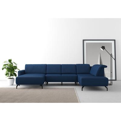 Wohnlandschaft SIT & MORE "Bailando U-Form", blau, B:337cm H:84cm T:205cm, Sofas, wahlweise mit Kopfteilverstellung und Vorziehsitz, motorisch Image