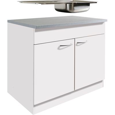 Spülenschrank WIHO KÜCHEN "Kiel", weiß (front und korpus: weiß, arbeitsplatte: canvas grau), B:100cm H:85cm T:60cm, Schränke, 100 cm breit, 60 cm tief Image