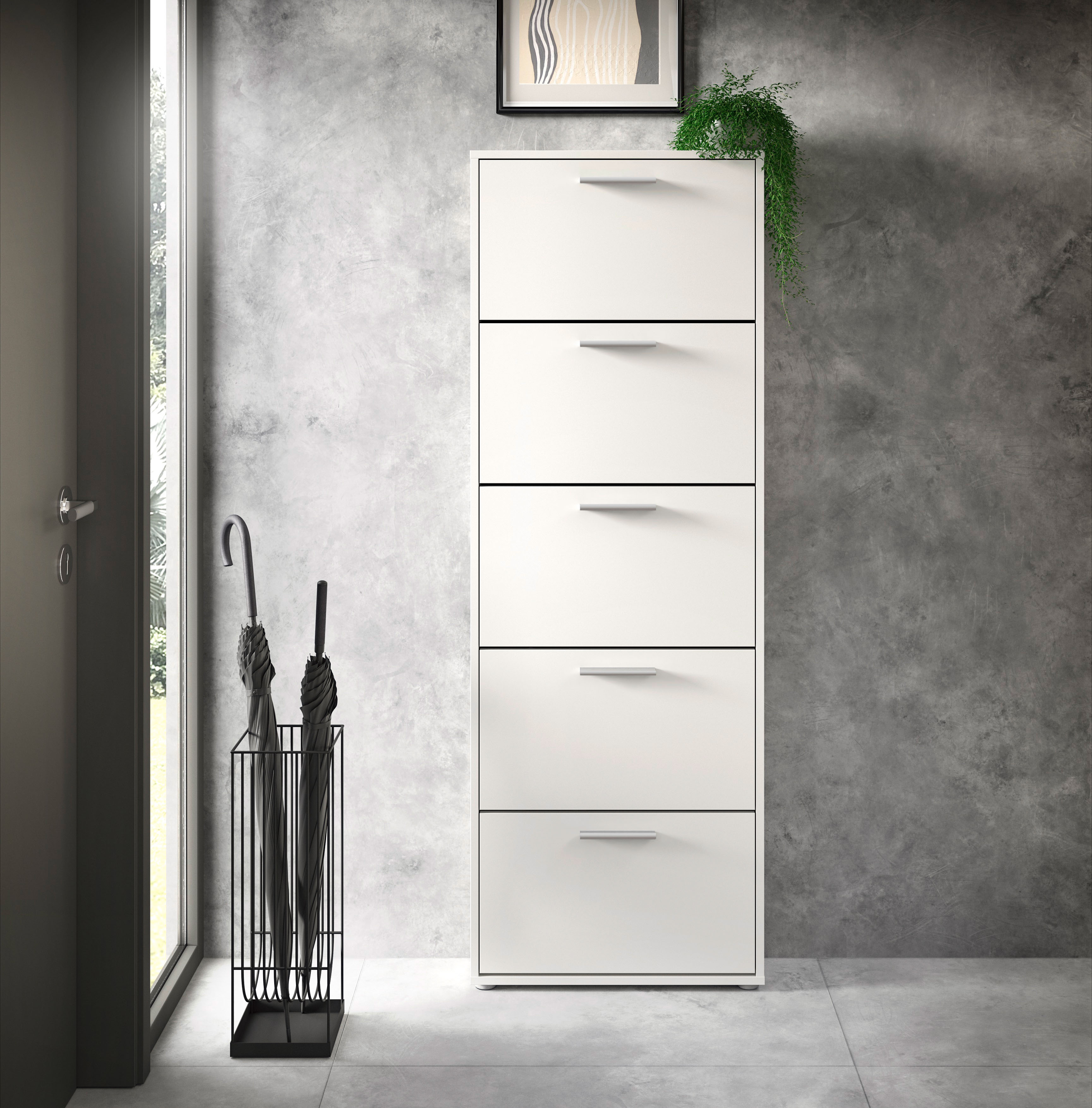 Schuhkommode HBZ "Sam Schuhkipper, Schuhschrank BxHxT 59x169x17 cm", weiß (weiß, weiß), B:59cm H:169cm T:17cm, Holzwerkstoff, Sideboards, mit 5 Klappen