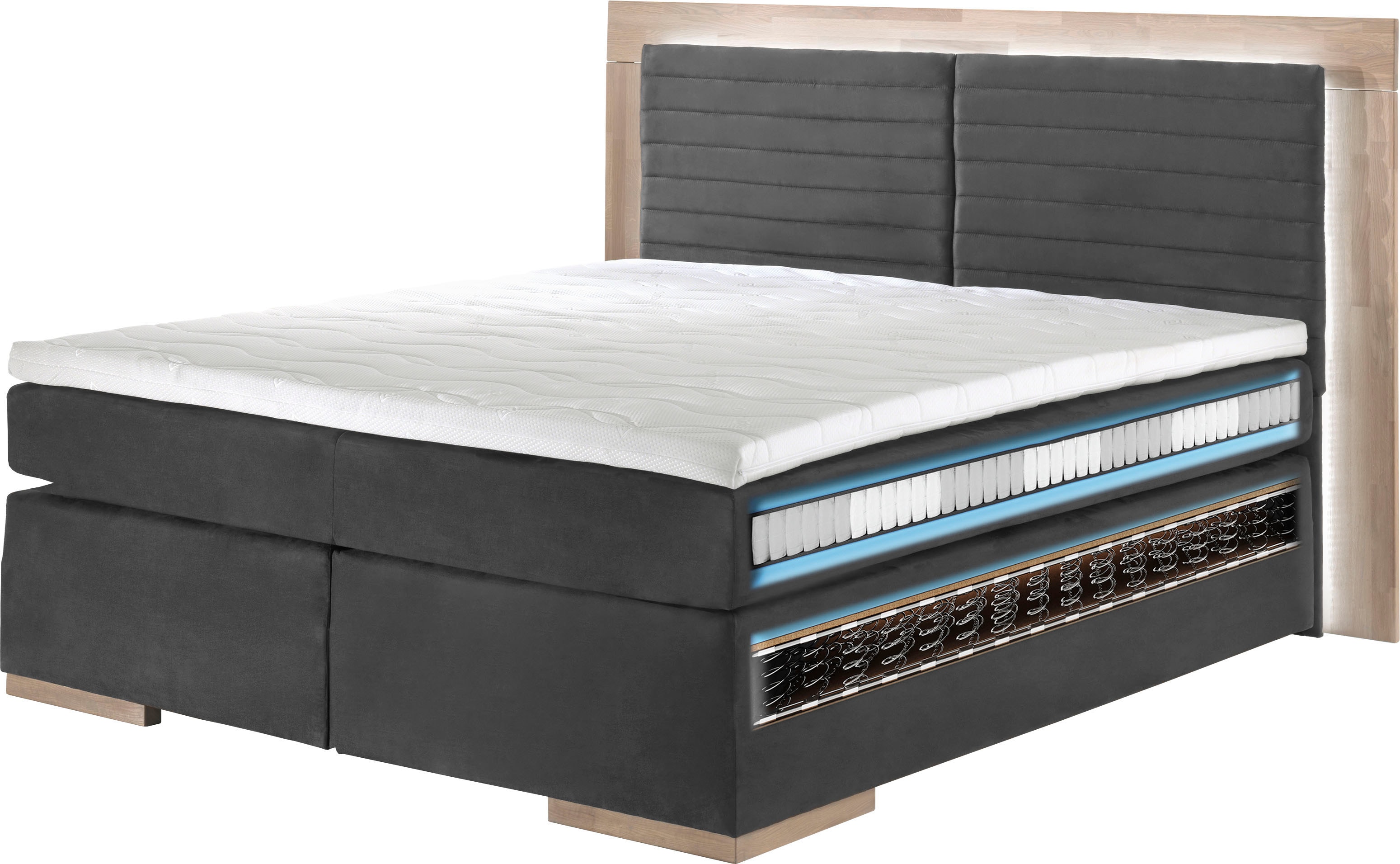 Boxspringbett PLACES OF STYLE "Cup", beige, B:190cm L:206cm, Bezug: Luxus-Microfaser (100% Polyester);Bezug: Microfaser (100% Polyester), Komplettbetten, Boxspringbett, mit Massivholzrahmen, mit Topper, in 2 Härtegraden, in 3 Breiten Image