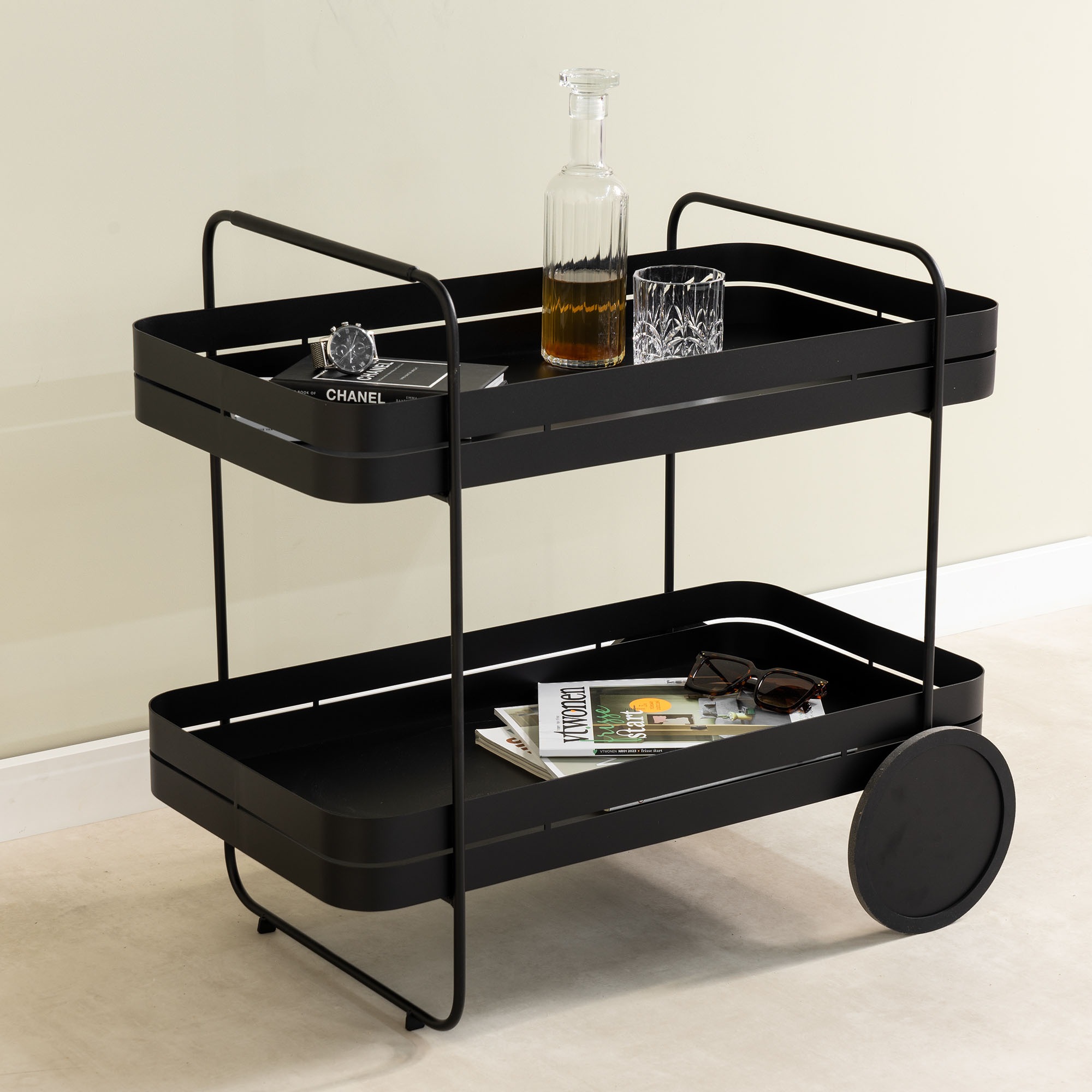 Servierwagen SPINDER DESIGN "GIN & TROLLY", schwarz (schwarz, schwarz), B:42cm H:69,3cm T:74cm, Stahl, Rollwagen, Servierwagen aus Stahl mit Gummirädern Image