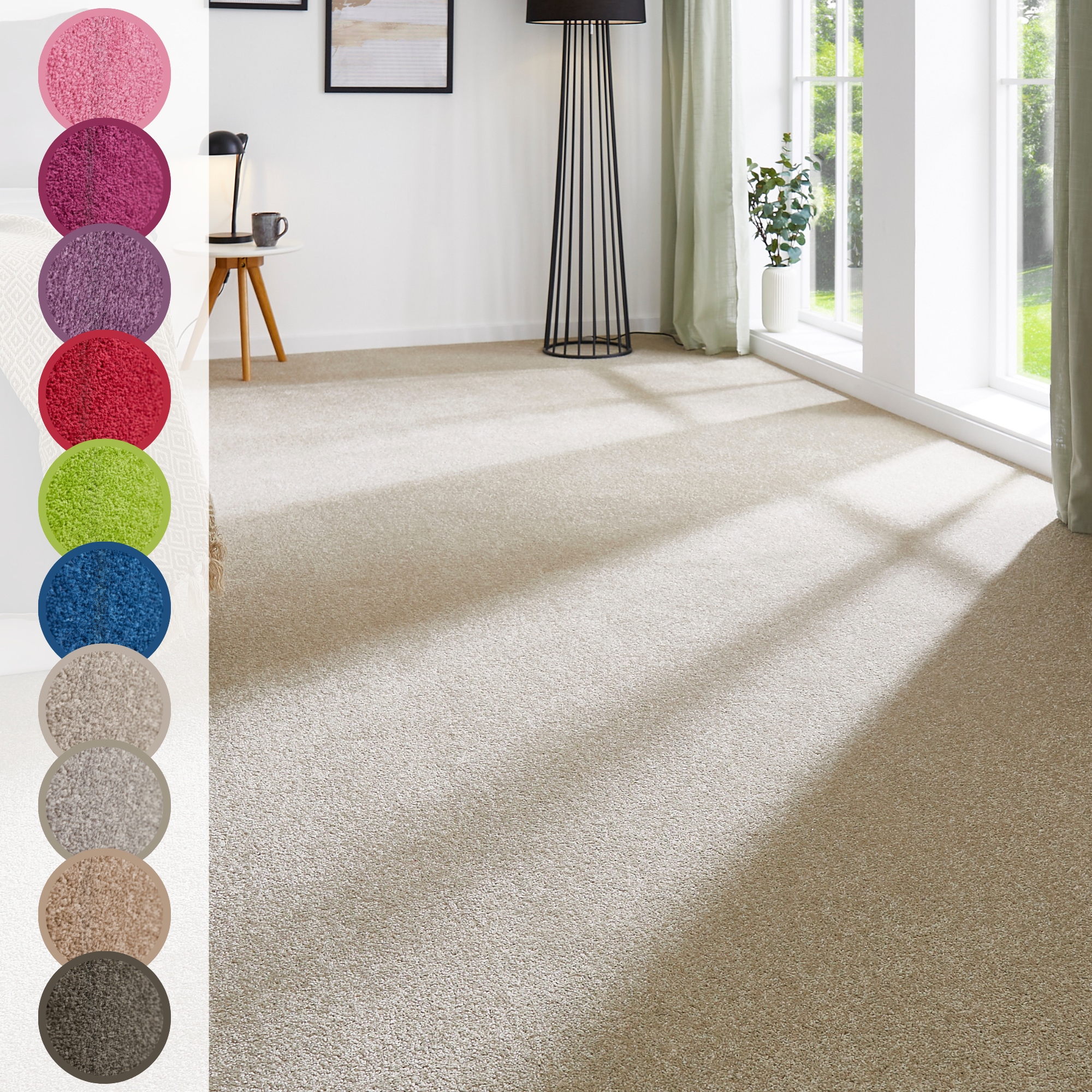 Teppichboden ANDIAMO "Ines, Kräuselvelours, Made in Netherlands", beige, B:400cm H:8,5mm L:300cm, Kunstfaser, Teppiche, Uni Farben, Breite 400 cm, strapazierfähig & pflegeleicht