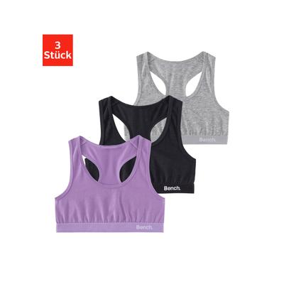 Bustier BENCH., Mädchen, Gr. 134/140, N-Gr, lila (lila, schwarz, grau), Jersey, Obermaterial: 92% Baumwolle, 8% Elasthan, unifarben, Basic, körpernah, BHs, im sportlichen Look mit Ringerrücken Image