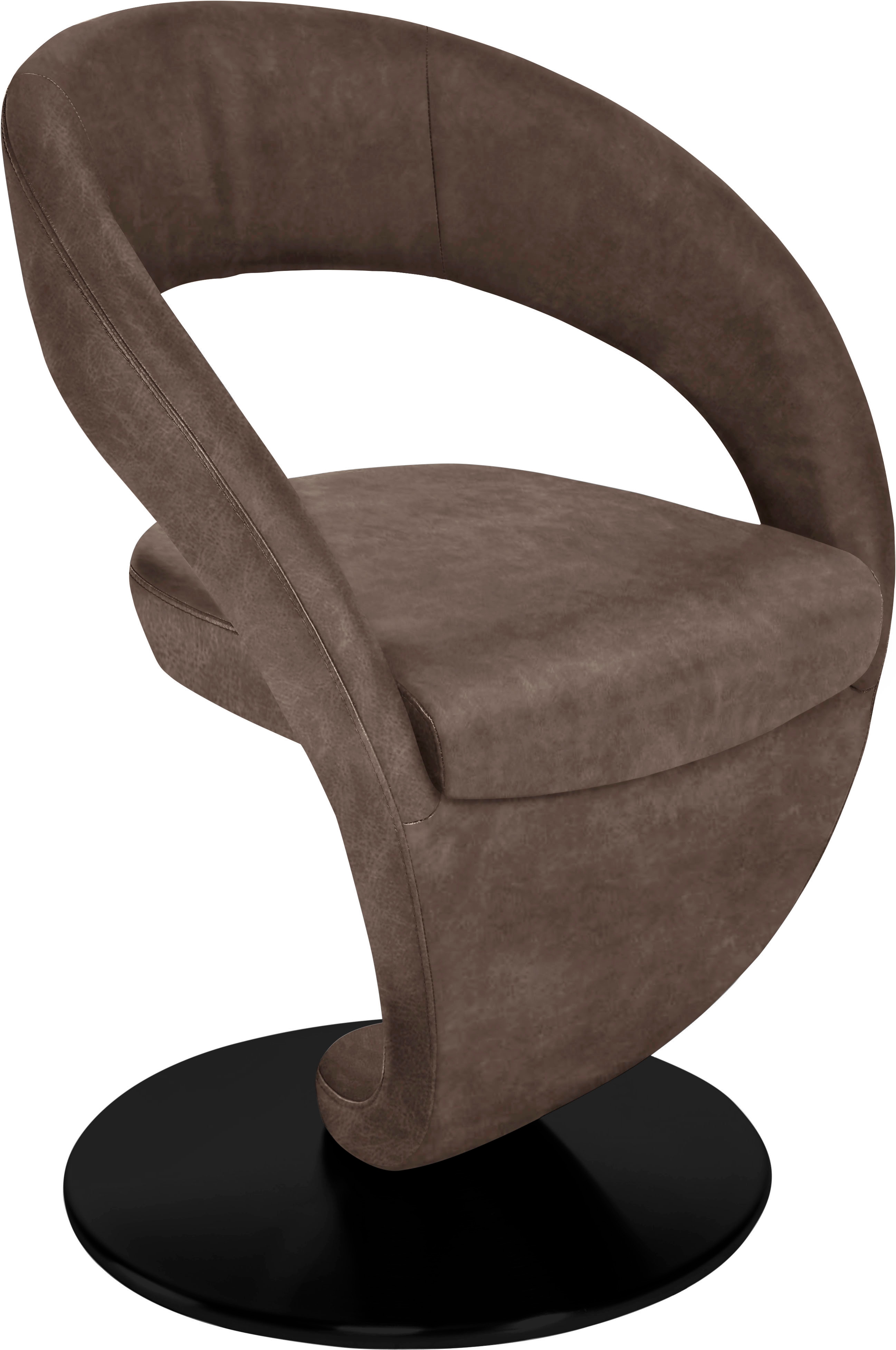 Drehstuhl K+W KOMFORT & WOHNEN "Wave", braun (braun, drehteller in metall schwarz struktur), B:62cm H:86cm T:61cm, 785: Microfaser, 100% Polyester, Stühle, Barhocker Drehstuhl Esszimmerstuhl, Design-Drehstuhl, schwarzer Drehteller