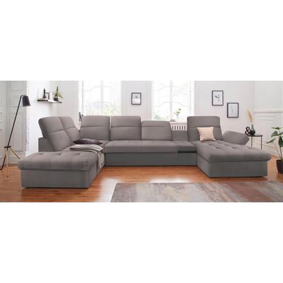 Wohnlandschaft SIT & MORE "Stardust U-Form", grau (hellgrau), B:412cm H:77cm T:233cm, Luxus-Microfaser (90% Polyester; 10% Polyamid), Luxus-Microfaser ALTARA NUBUCK (100% Polyester), Kunstleder SOFTLUX, Sofas, inklusive Kopfteilverstellung,... Image