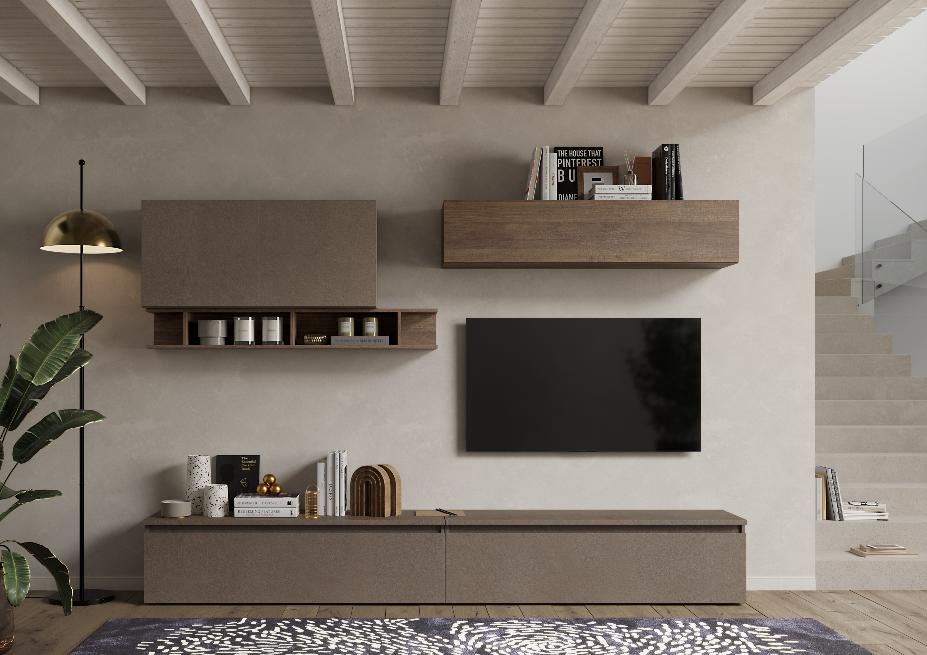 Wohnwand INOSIGN "Infinity, 6tlg. Breite 276 cm, Höhe variabel, Schrankwand, Anbauwand", braun (bronzo, mercure nb holzstruktur), B:276cm H:200cm T:40cm, Holzwerkstoff, Kastenmöbel-Sets, Wohnwand, (2x Lowboard, Hängeschrank, 2x Hängewürfel, Wandregal)