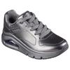 Sneaker SKECHERS "UNO ICON - LUSTROUS AIR", Damen, Gr. 39, grau, Leder, metallic, modisch, Schuhe, Keilsneaker, Plateausneaker, Schnürschuh im Metallic Look