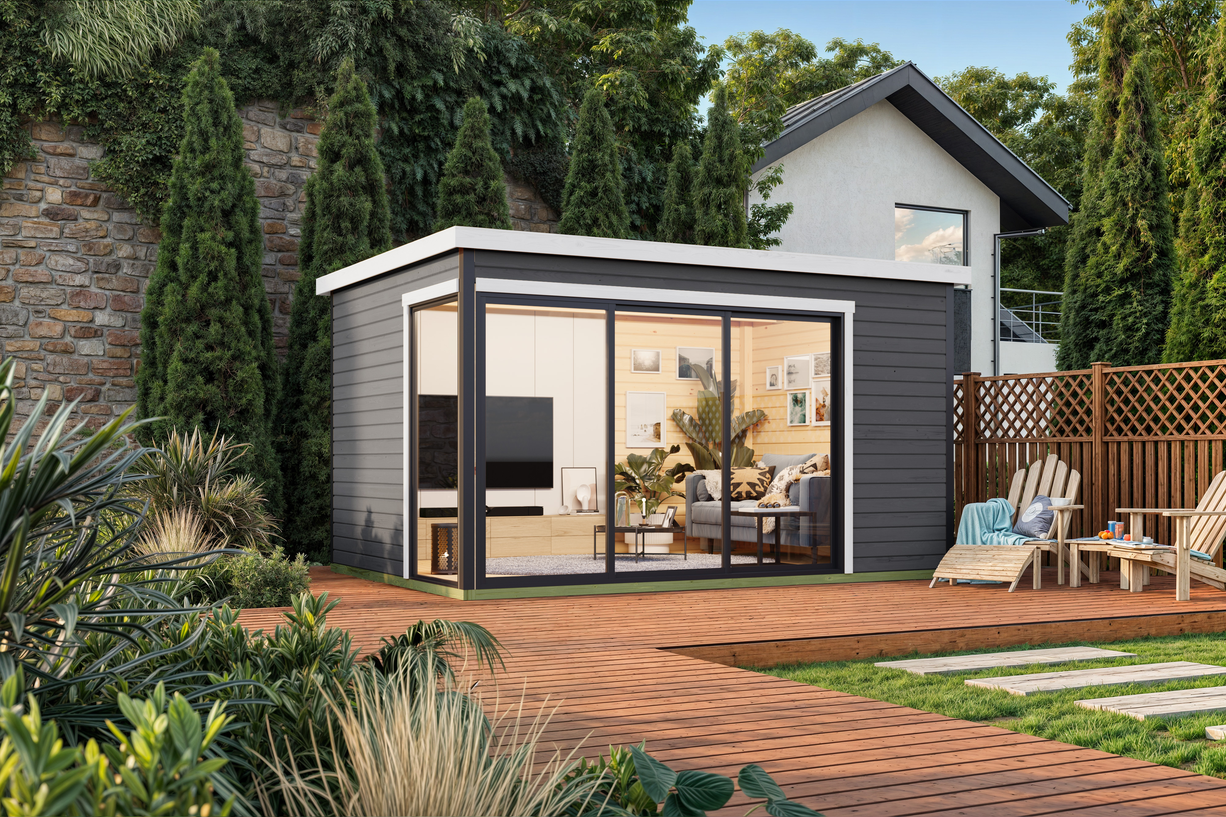 Gartenhaus NORDIC HOLZ "AUSTIN 6", grau (carbongrau), Fußboden im Gartenhaus, Massivholzdach, Holz, Gartenhäuser, Gartenhaus