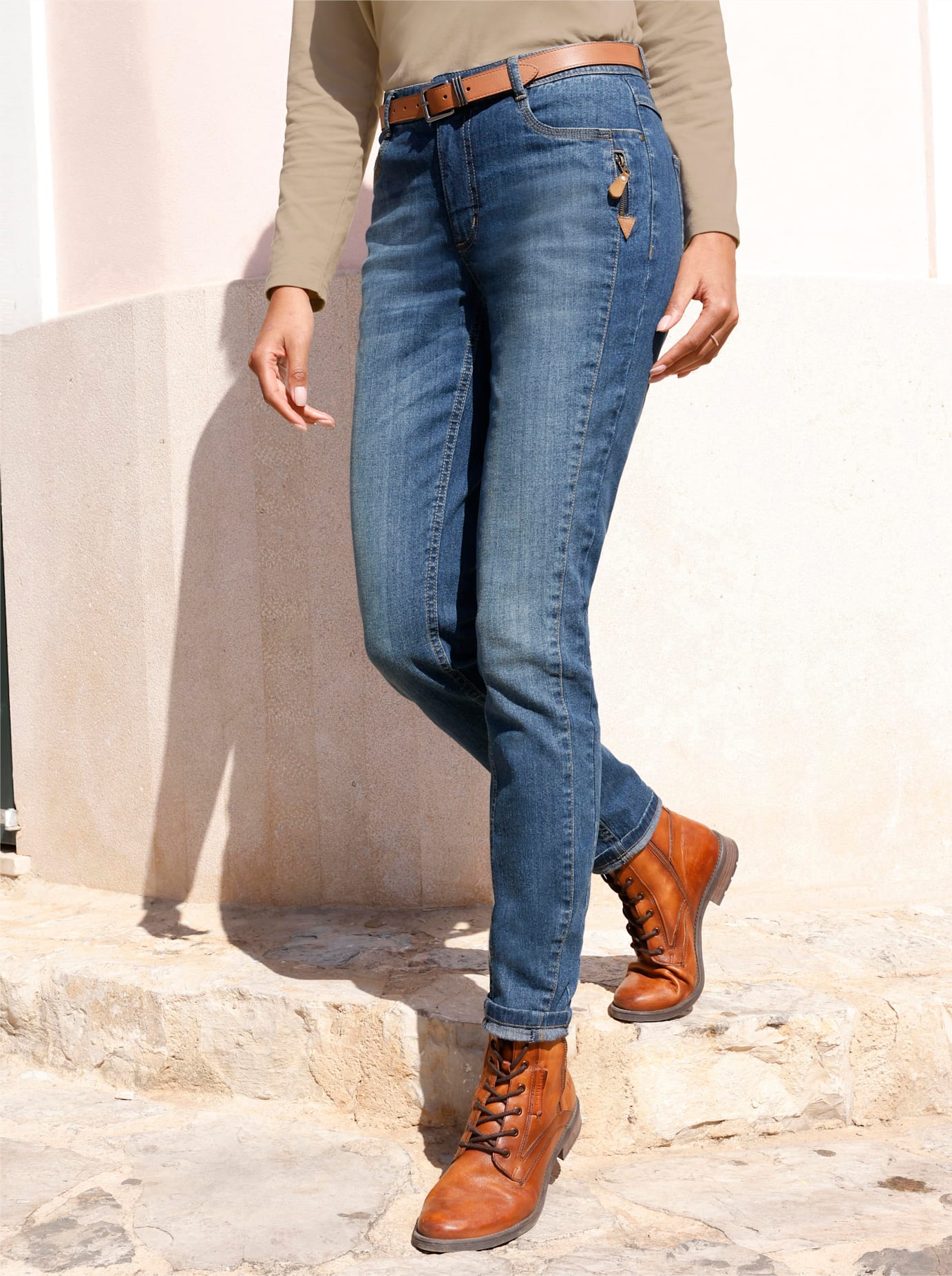 5-Pocket-Jeans CASUAL LOOKS, Damen, Gr. 52, Normalgrößen, blau (blau, stone, washed), 99% Baumwolle, 1% Elasthan, unifarben, lang, Jeans 5-Pocket-Jeans