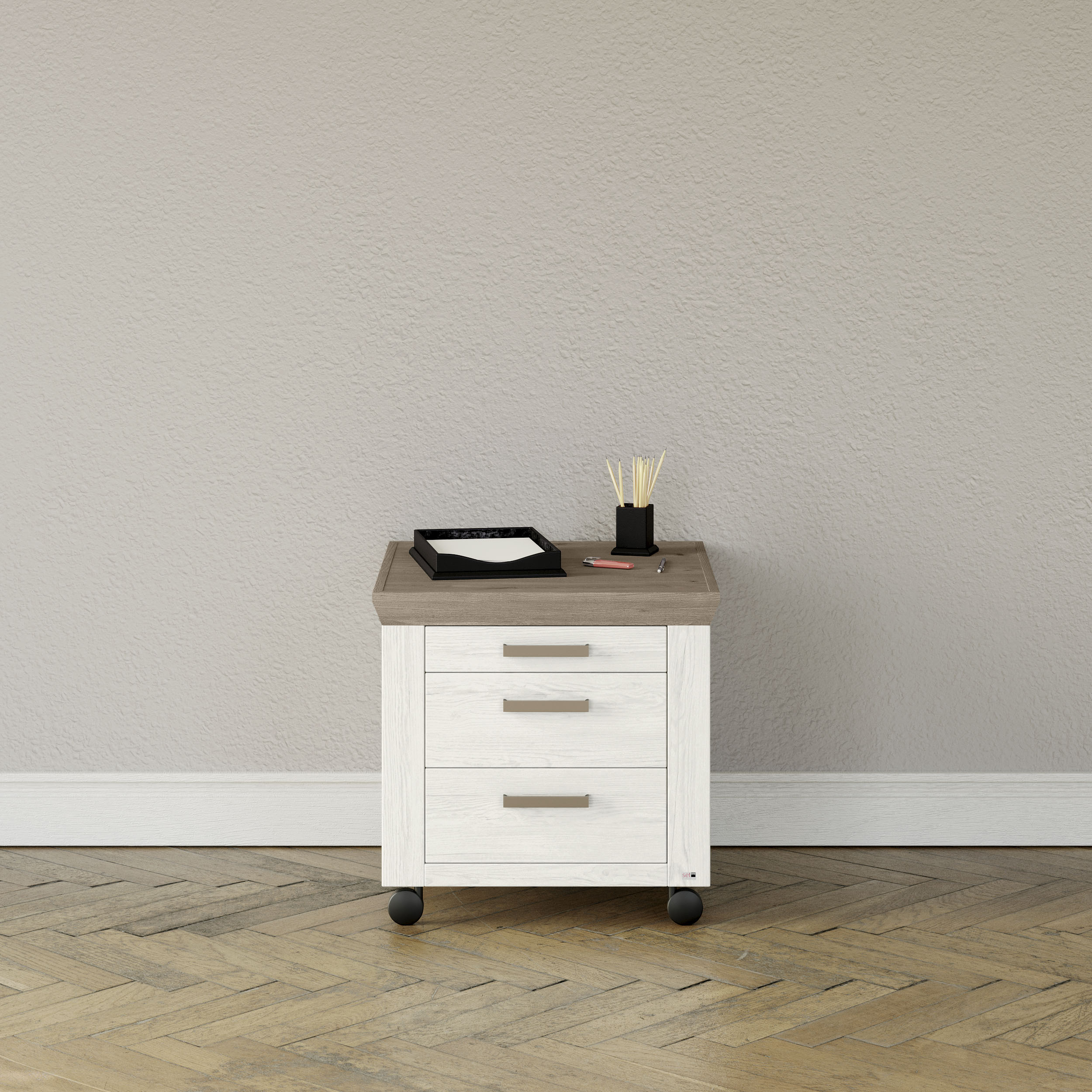 Rollcontainer, braun (pino aurelio mit eiche nelson), B:61cm H:60cm T:63,6cm, Spanplatte, SET ONE BY MUSTERRING, Rollwagen Image