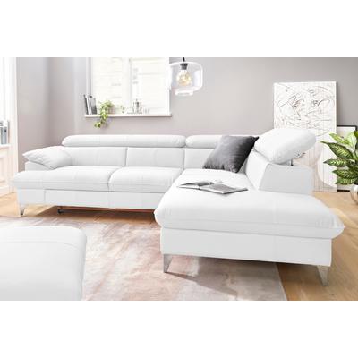 Ecksofa COTTA "Caluso L-Form", weiß (altweiß), B:256cm H:74cm T:208cm, Kunstleder SOFTLUX, NaturLEDER (echtes Rindsleder), Microfaser PRIMABELLE (100% Polyester), Sofas, mit Kopfteilverstellung, wahlweise mit Bettfunktion & Bettkasten Image