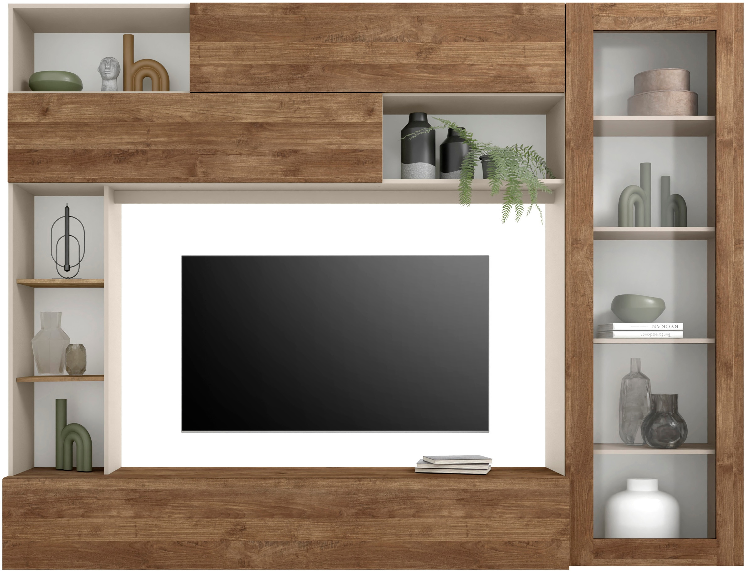 Wohnwand INOSIGN "PRATO, Breite 272 cm, Höhe 210 cm, Kompakt-Wohnwand", cashmere, mercure nb holzstruktur, Kastenmöbel-Sets, Wohnwand, Mediawand, Schrankwand, moderne u. grifflose Optik, viel Stauraum
