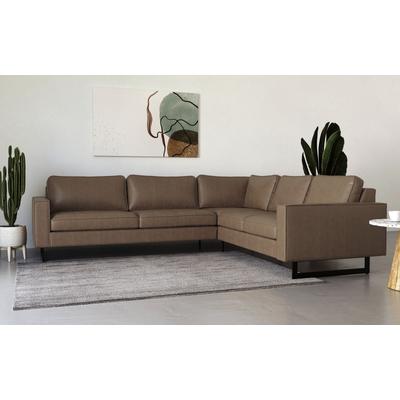 Ecksofa PLACES OF STYLE "Pinto, XXL, 250/290 cm, langer Schenkel, Ottomane", braun, B:290cm H:85cm T:250cm, Luxus-Microfaser in Lederoptik(100% Polyester), Cord (92% Polyester, 8% Polyamide), Sofas, Cord, Chenille, Lederoptik, mit Keder, Metallfüße,... Image