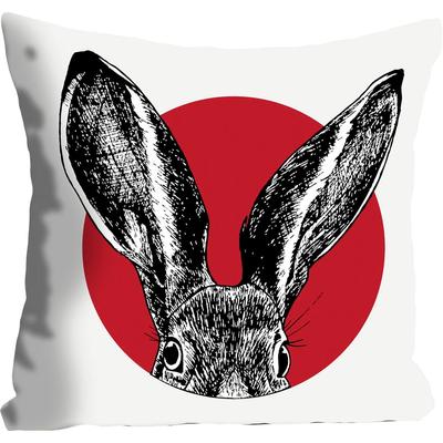 Dekokissen QUEENCE "Knut", rot (rot, bedruckt), B:40cm L:40cm, Polyester, Dekokissen_Sitzkissen_Kissenhüllen, mit einem Hasen im roten Kreis Image