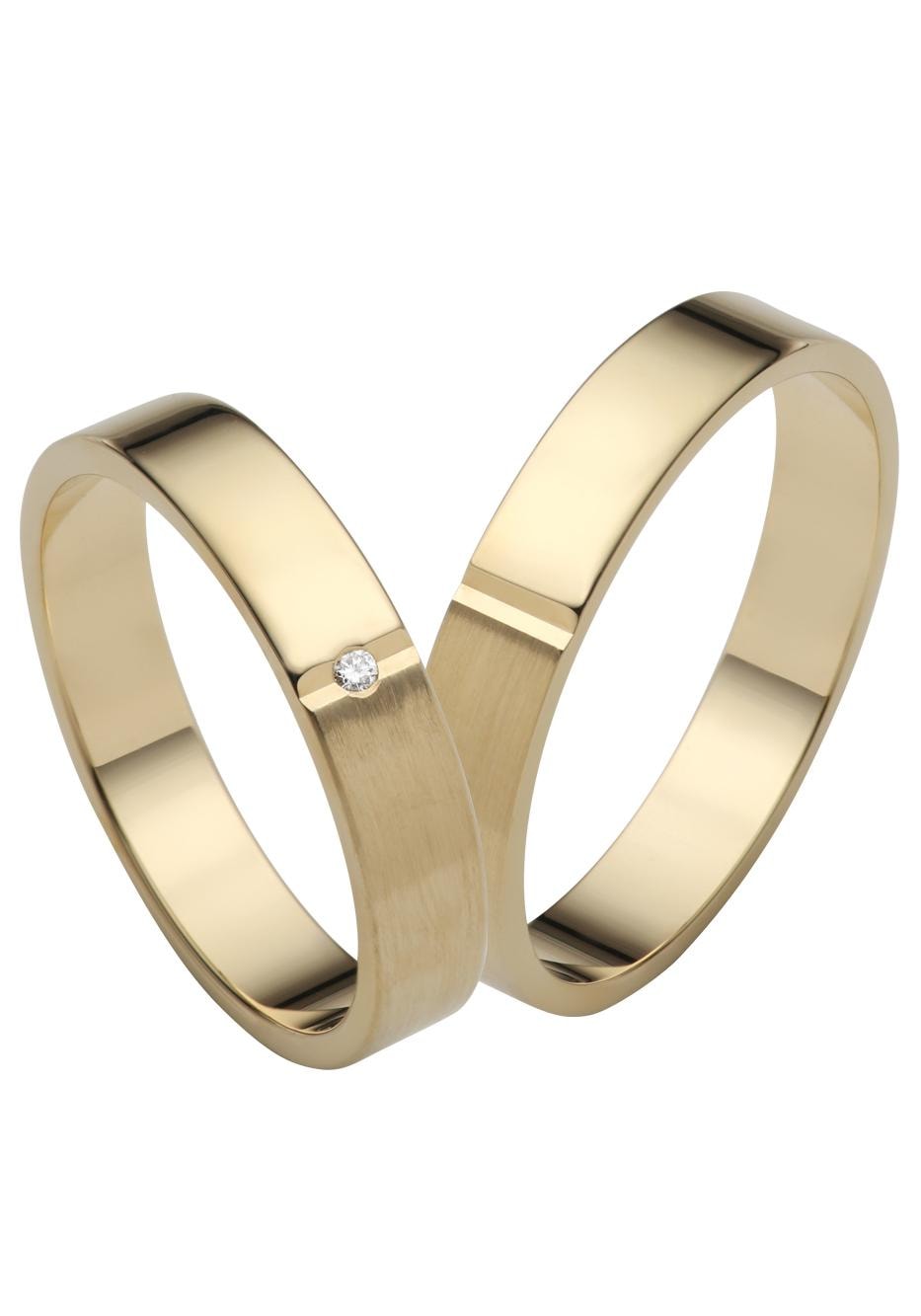 Trauring FIRETTI "Schmuck Geschenk Gold 750 Hochzeit Ehering "LIEBE" Gr. 62, gold (gelbgoldfarben), Fingerringe, 62, 0,01 SI = kleine Einschlüsse mit Brillant, Gelbgold 585, 4mm, Made in Germany, wahlweise mit oder ohne Brillant Image