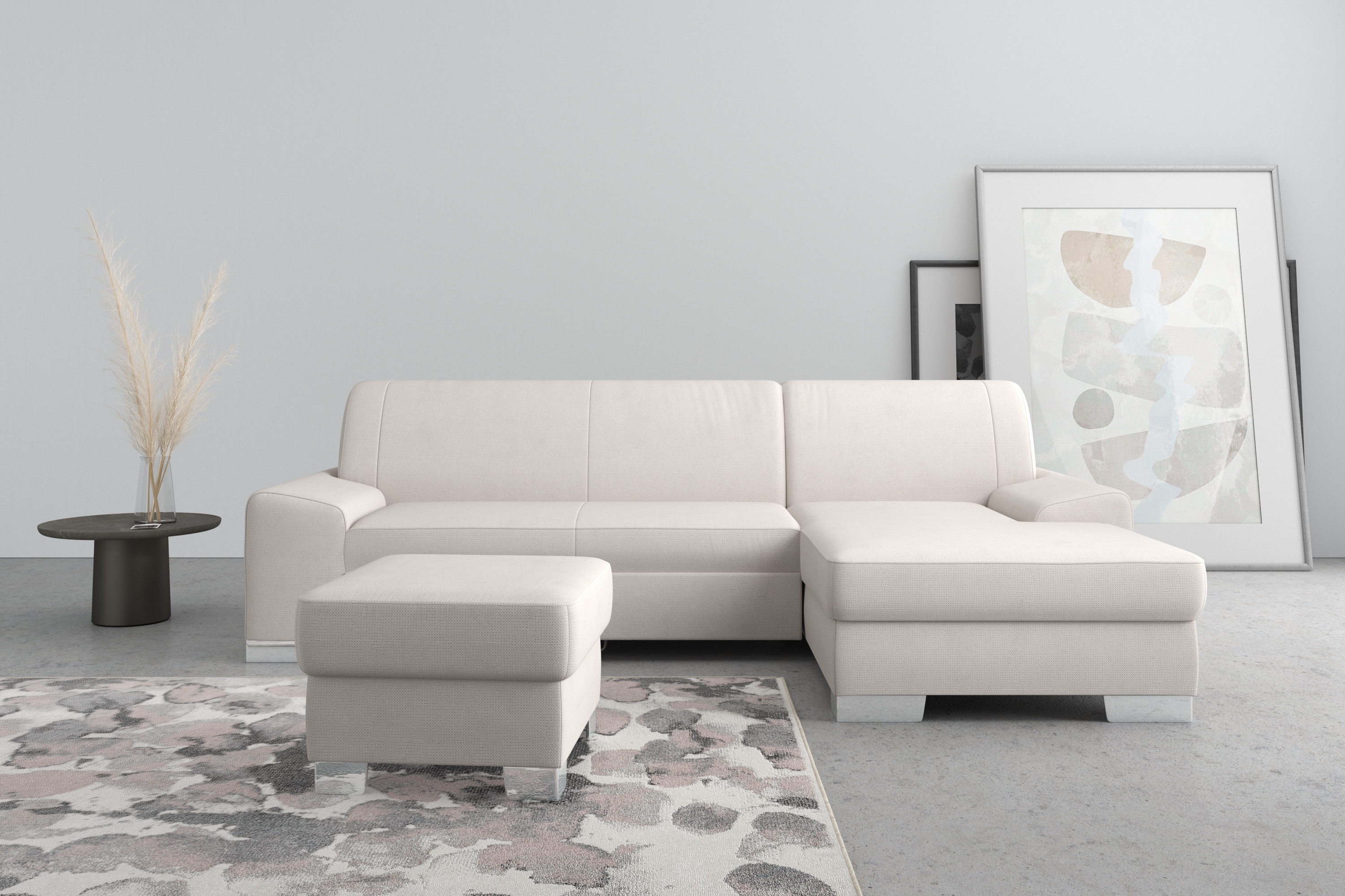 Ecksofa DOMO COLLECTION "Anzio L-Form, whlw. Bettfunktion, Federkern, hochwertig, Breite 271 cm", beige (creme), B:271cm H:85cm T:160cm, Sofas, Ecksofa, Ohne Bettfunktion, Recamiere rechts, Chenille-Struktur, creme
